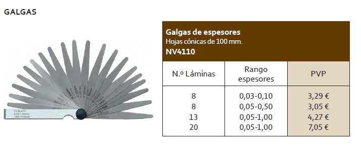 Galgas de Espesores Hojas Cónicas - NAROTEK21 - Herramientas de alta calidad